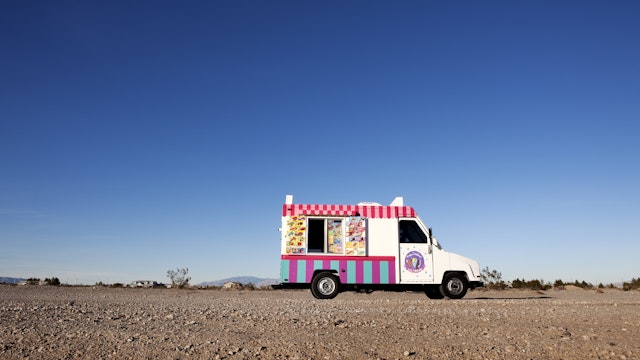 Ice cream truck parked in Nevada Desert - stock photo