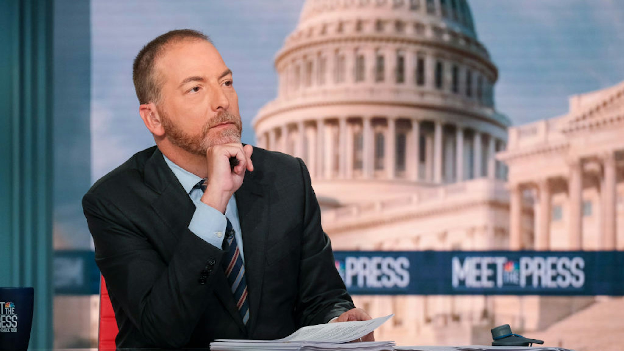 MEET THE PRESS -- Pictured: Moderator Chuck Todd appears on Meet the Press in Washington, D.C. Sunday, Aug. 7, 2022. -- (Photo by: William B. Plowman/NBC via Getty Images)