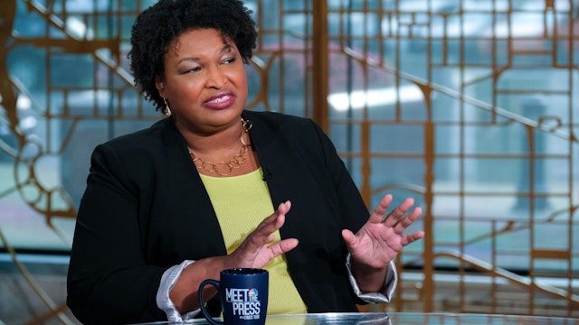 MEET THE PRESS -- Pictured: Stacey Abrams (D-GA) Democratic Nominee for Governor of Georgia appears on Meet the Press in Washington, D.C. Sunday, Aug. 7, 2022. -- (Photo by: William B. Plowman/NBC via Getty Images)
