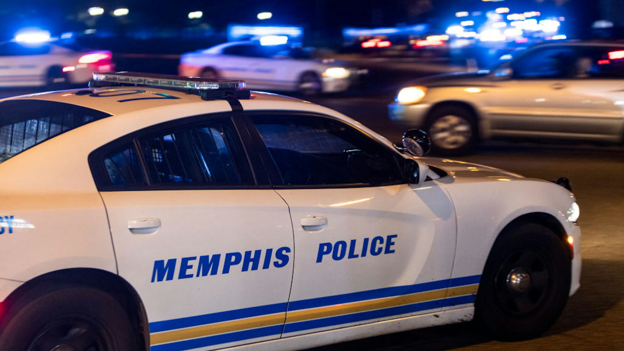 MEMPHIS, TENNESSEE - SEPTEMBER 7: Police investigate the scene of a reported carjacking reportedly connected to a series of shootings on September 7, 2022 in Memphis, Tennessee. Memphis police arrested a 19-year-old man in connection with the shootings of multiple people across the city while allegedly livestreaming the crimes on Facebook, according to published reports.