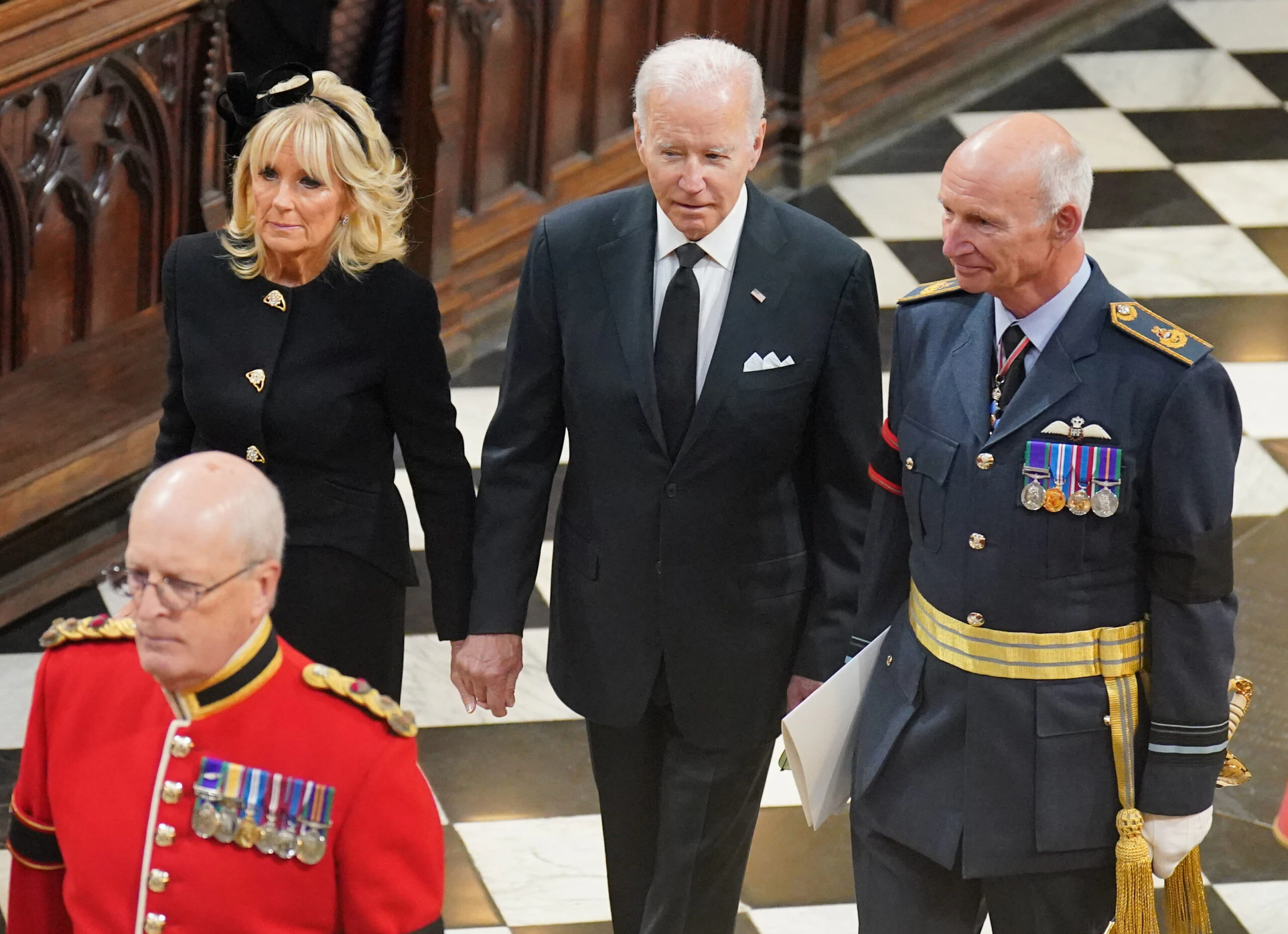 US President Joe Biden (centre) and First Lady Jill Biden arrive at the State Funeral of Queen Elizabeth II, held at Westminster Abbey, on September 19, 2022 in London, England. Elizabeth Alexandra Mary Windsor was born in Bruton Street, Mayfair, London on 21 April 1926. She married Prince Philip in 1947 and ascended the throne of the United Kingdom and Commonwealth on 6 February 1952 after the death of her Father, King George VI. Queen Elizabeth II died at Balmoral Castle in Scotland on September 8, 2022, and is succeeded by her eldest son, King Charles III.