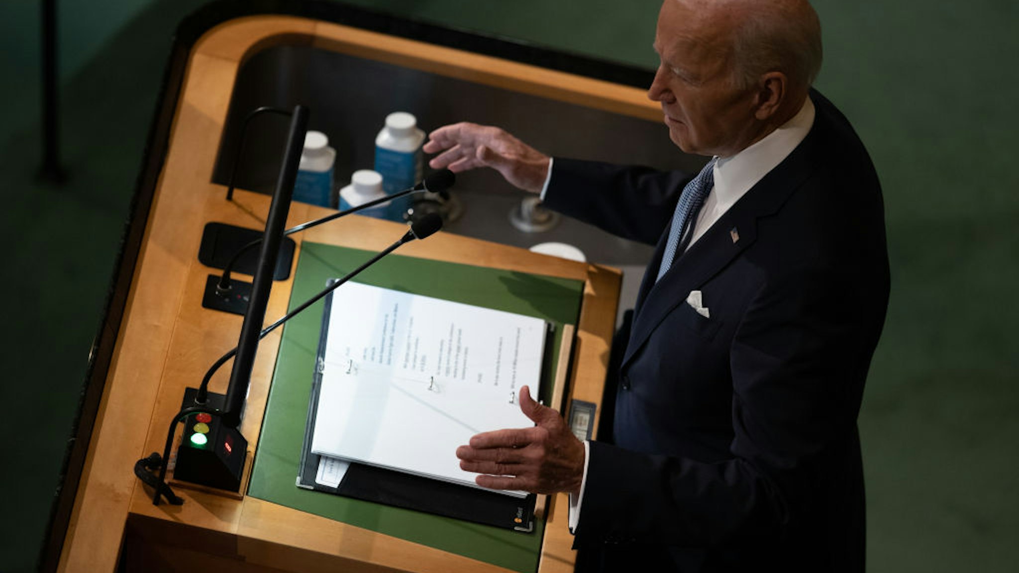 NEW YORK, USA - SEPTEMER 21: US President Joe Biden addresses during the 77th session of the United Nations General Assembly (UNGA) at UN Headquarters in New York, United States on September 21, 2022. (Photo by