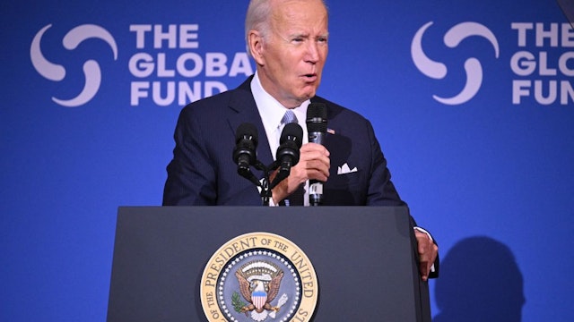 US President Joe Biden speaks at the Global Fund Seventh Replenishment Conference in New York on September 21, 2022. (Photo by