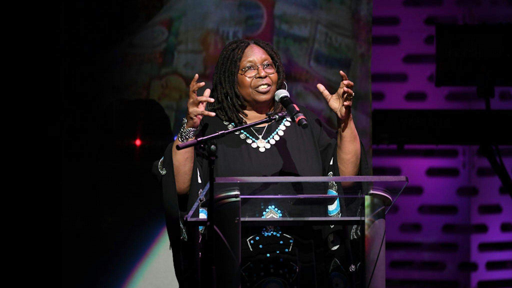 NEW YORK, NEW YORK - JUNE 13: Whoopi Goldberg presents an award during the 2022 Apollo Theater Spring Benefit at The Apollo Theater on June 13, 2022 in New York City. (Photo by Shahar Azran/Getty Images)