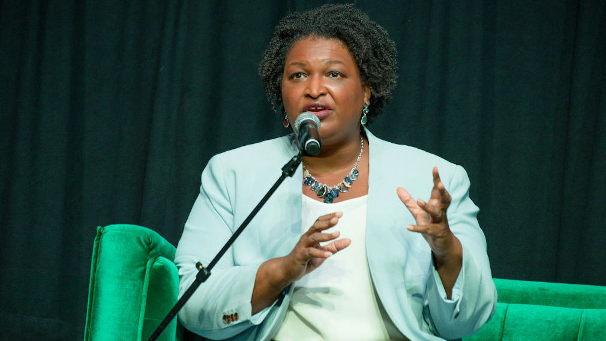 Stacey Abrams speaks onstage during the Beautiful Noise Live Equality on the Ballot panel at Buckhead Theatre on September 19, 2022 in Atlanta, Georgia.