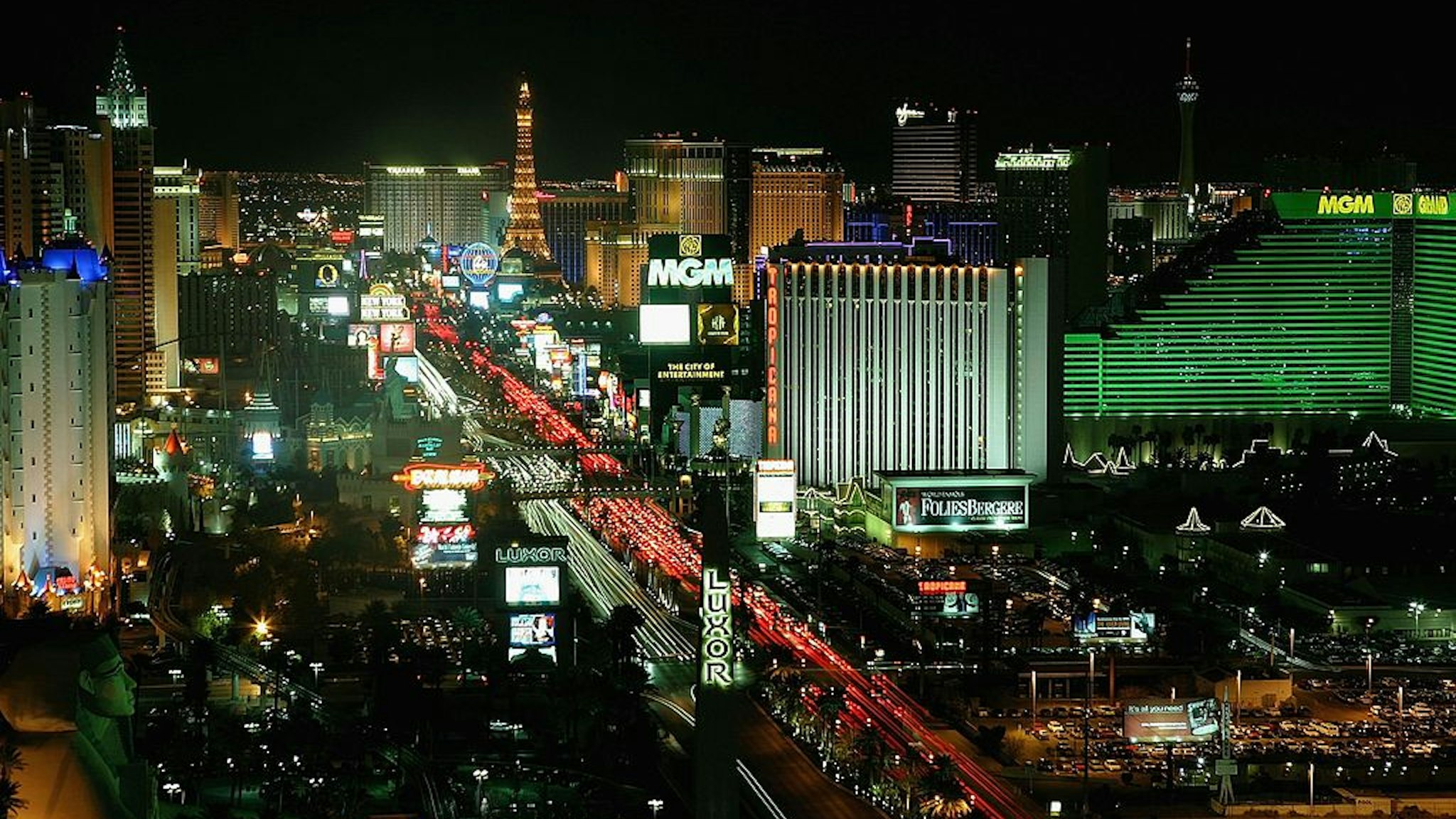 LAS VEGAS - FEBRUARY 25: Hotel-casinos on the Las Vegas Strip are seen on February 25, 2006 in Las Vegas, Nevada.