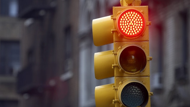 Traffic light on red, Manhattan, New York, America, USA