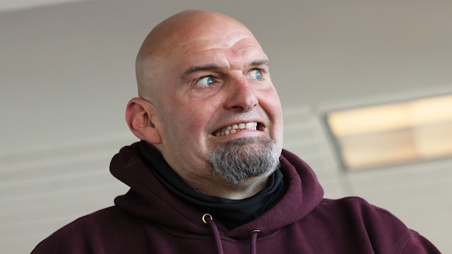 LEMONT FURNACE, PENNSYLVANIA - MAY 10: Pennsylvania Lt. Gov. John Fetterman campaigns for U.S. Senate at a meet and greet at Joseph A. Hardy Connellsville Airport on May 10, 2022 in Lemont Furnace, Pennsylvania. Fetterman is the Democratic primary front runner in a field that includes U.S. Rep. Conor Lamb and state Sen. Malcolm Kenyatta in the May 17 primary vying to replace Republican Sen. Pat Toomey, who is retiring.