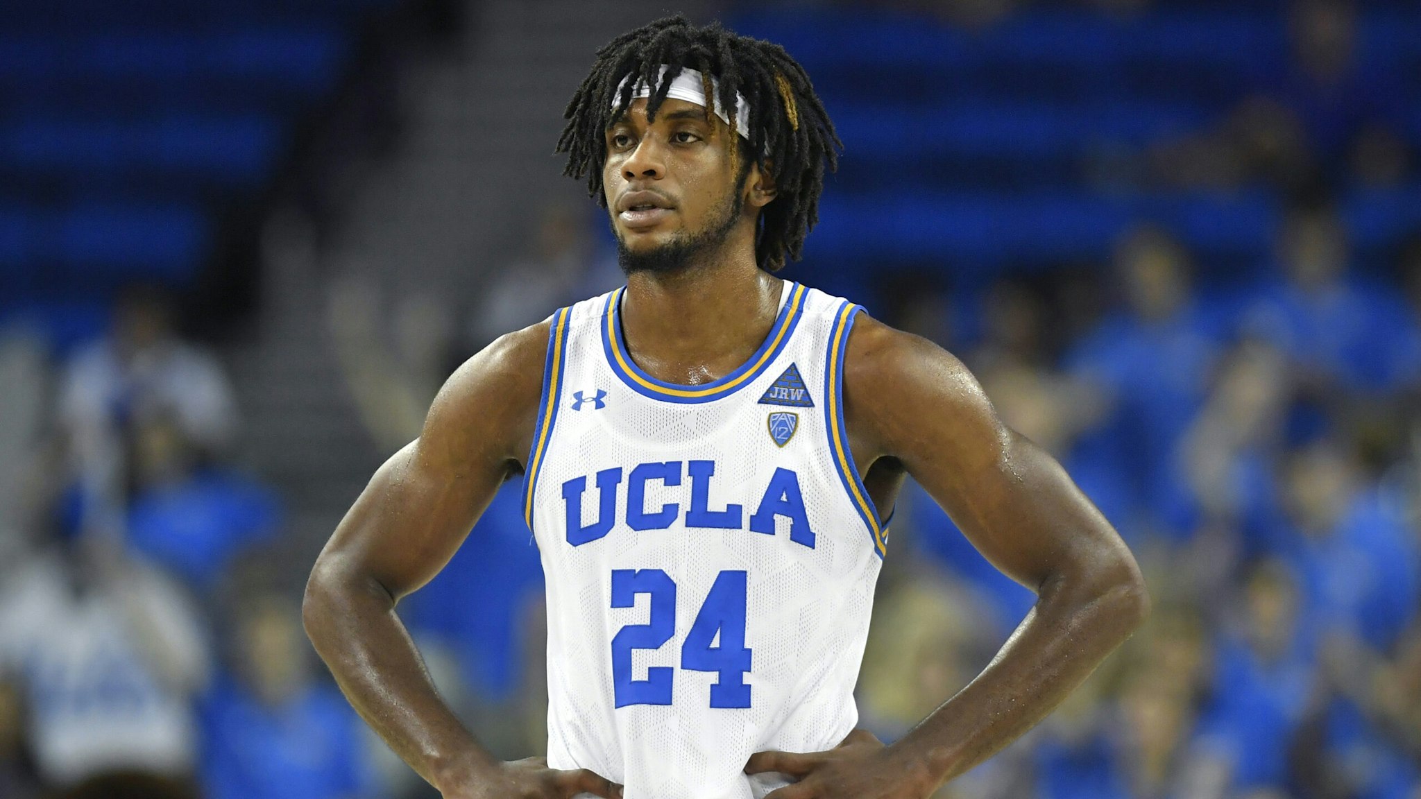 LOS ANGELES, CA - JANUARY 15: Jalen Hill #24 of the UCLA Bruins while playing Stanford Cardinal at Pauley Pavilion on January 15, 2020 in Los Angeles, California.