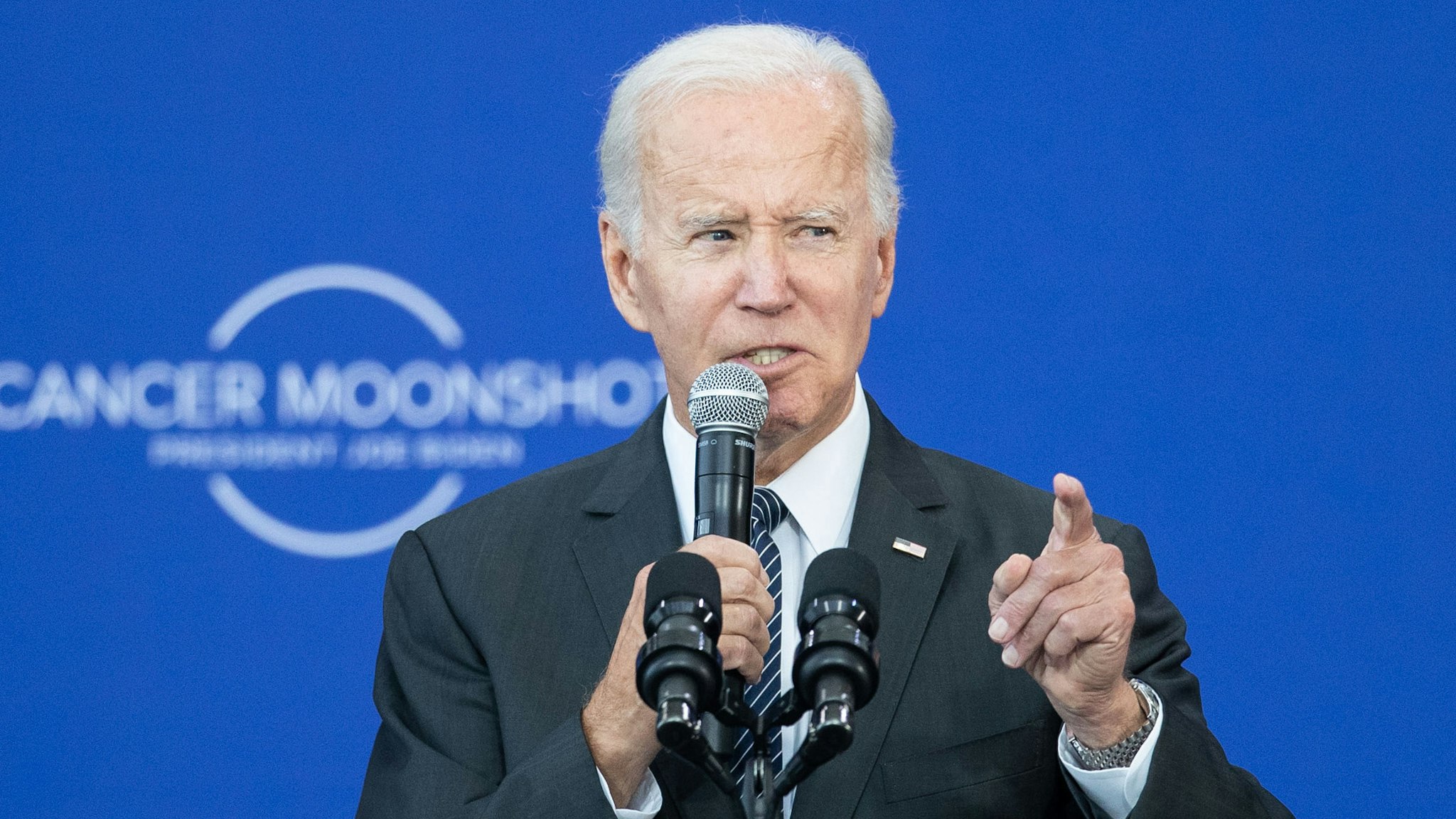 BOSTON, MA - SEPTEMBER 12: U.S. President Joe Biden delivers remarks at the John F. Kennedy Library and Museum on his Cancer Moonshot Initiative on September 12, 2022 in Boston, Massachusetts. The measure aims to cut the cancer death rate in half over the next 25 years and provide greater support to caregivers and survivors.