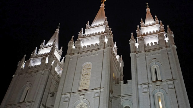 The Church of Jesus Christ of Latter-Day Saints, historic Mormon Salt Lake Temple is shown here on December 17, 2019 in Salt Lake City, Utah