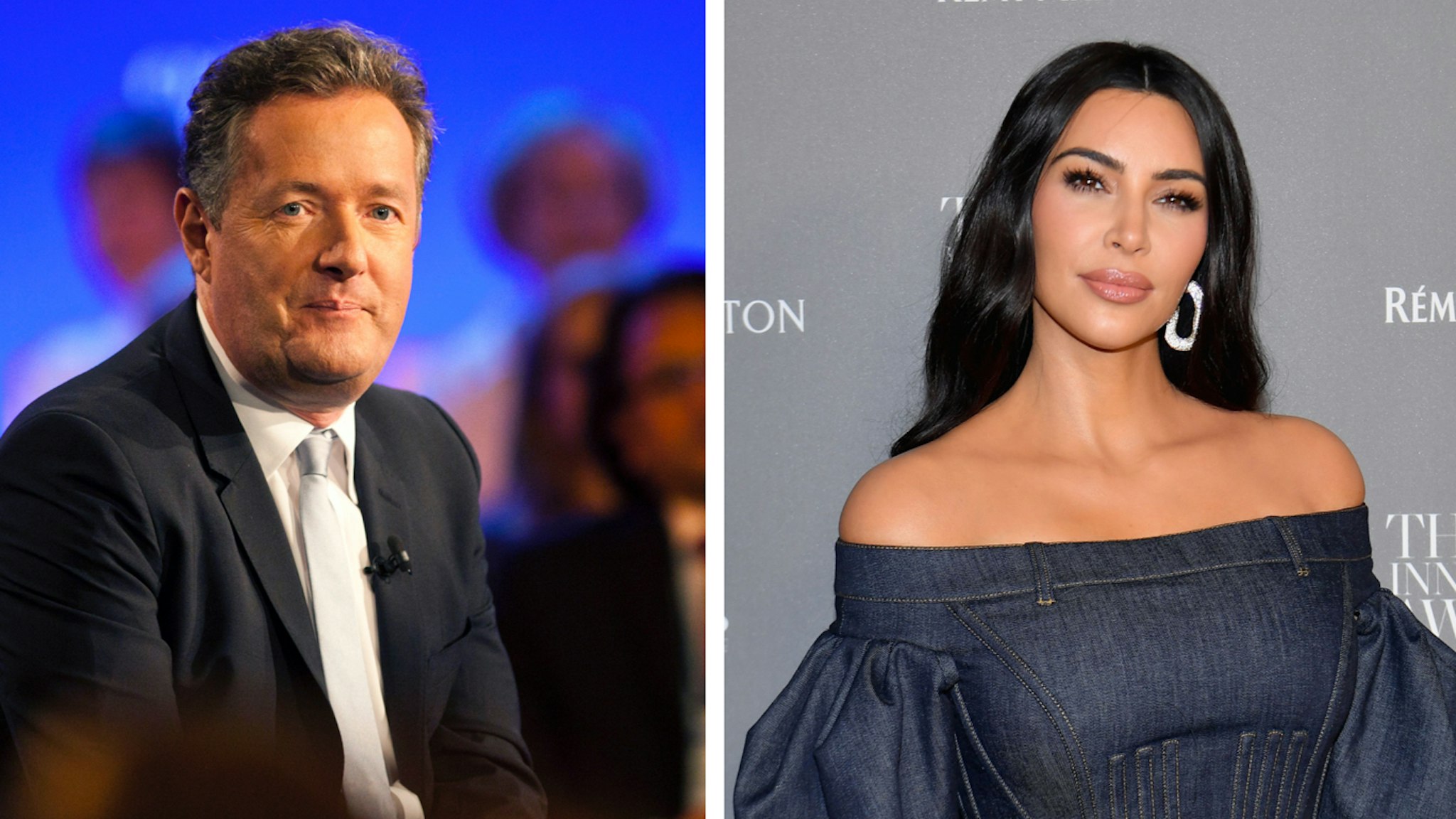Piers Morgan, speaks during a taping of CNN's Piers Morgan Tonight at the annual Clinton Global Initiative (CGI) meeting on September 25, 2013 in New York City. US media personality Kim Kardashian West attends the WSJ Magazine 2019 Innovator Awards at MOMA on November 6, 2019 in New York City.