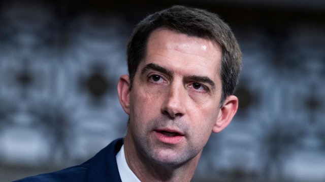 Sen. Tom Cotton, R-Ark., asks a question during the Senate Judiciary Committee confirmation hearing in Dirksen Senate Office Building on April 28, 2021 in Washington, DC.
