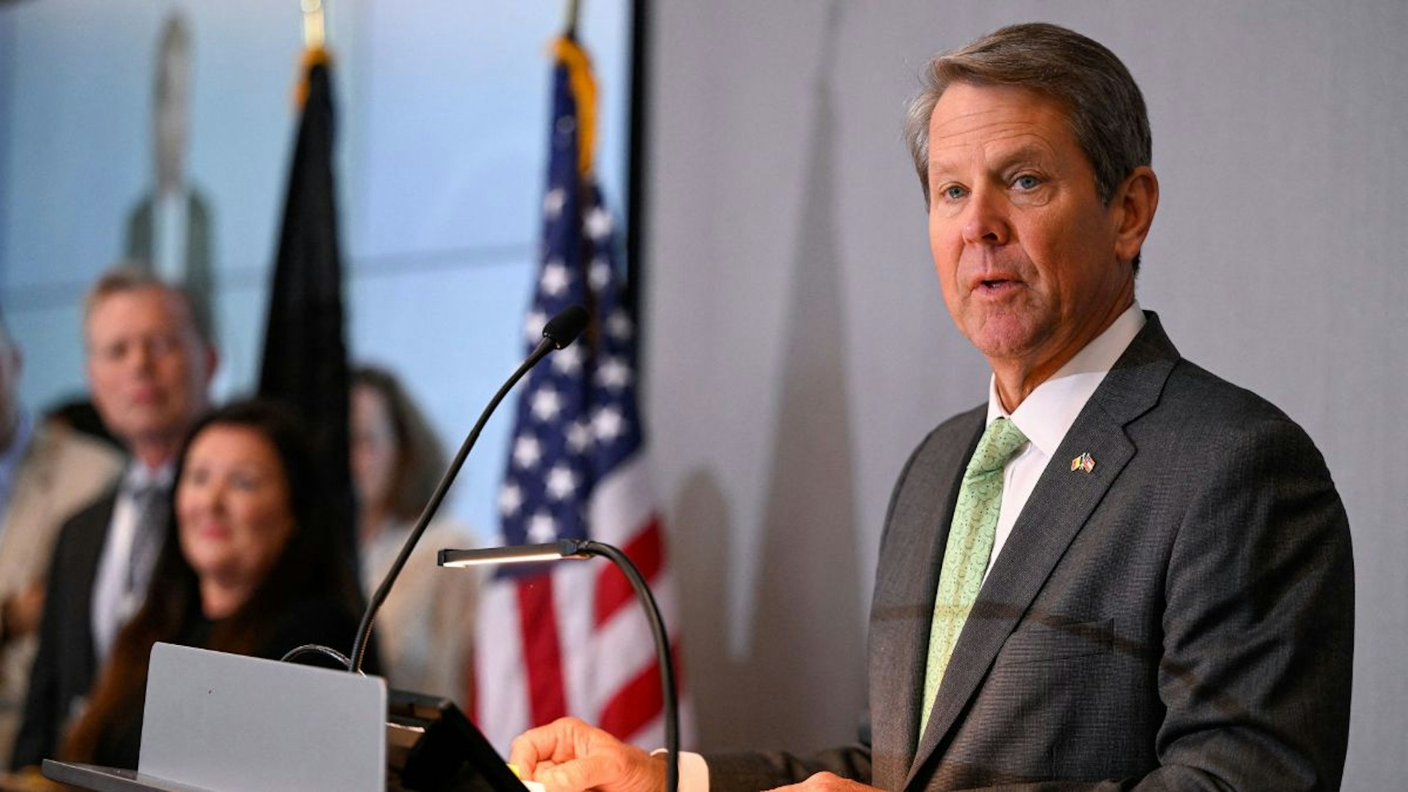 Georgia governor Brian Kemp pictured during a walking dinner reception in Atlanta, USA, during a Belgian Economic Mission to the United States of America, Monday 06 June 2022.