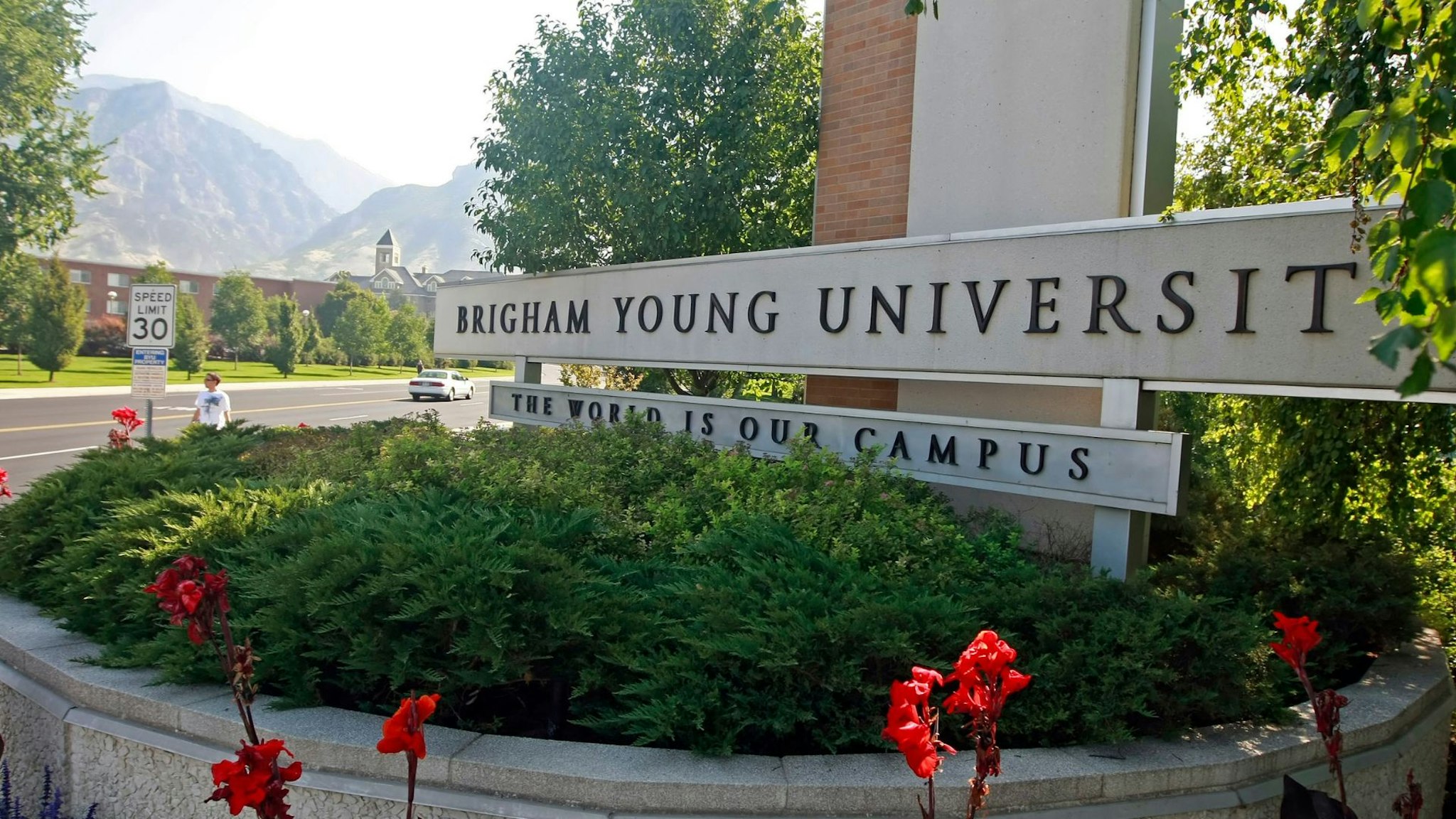 UNITED STATES - SEPTEMBER 01: A sign stands at the main entrance to the campus of Brigham Young University in Provo, Utah, U.S., on Tuesday, Sept. 1, 2009.