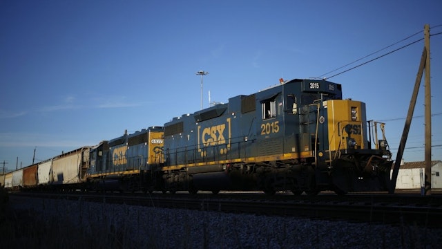A CSX Transportation Inc. freight train travels in Louisville, Kentucky, U.S., on Wednesday, Jan. 8, 2020. CSX Corp. is scheduled to release earnings figures on January 16.