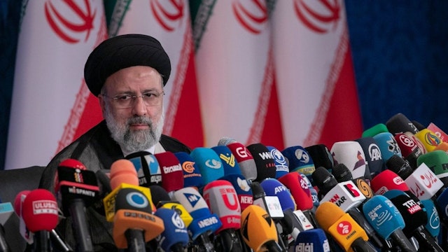 Iranian President-Elect Ebrahim Raisi holds a press conference at Shahid Beheshti conference hall on June 21, 2021 in Tehran, Iran.