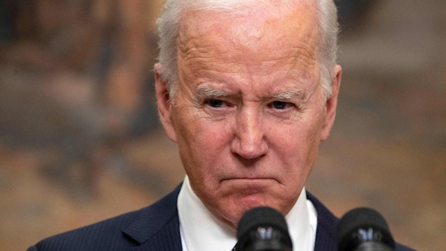 US President Joe Biden delivers a national update on the situation at the Russia-Ukraine border at the White House in Washington, DC, February 18, 2022.
