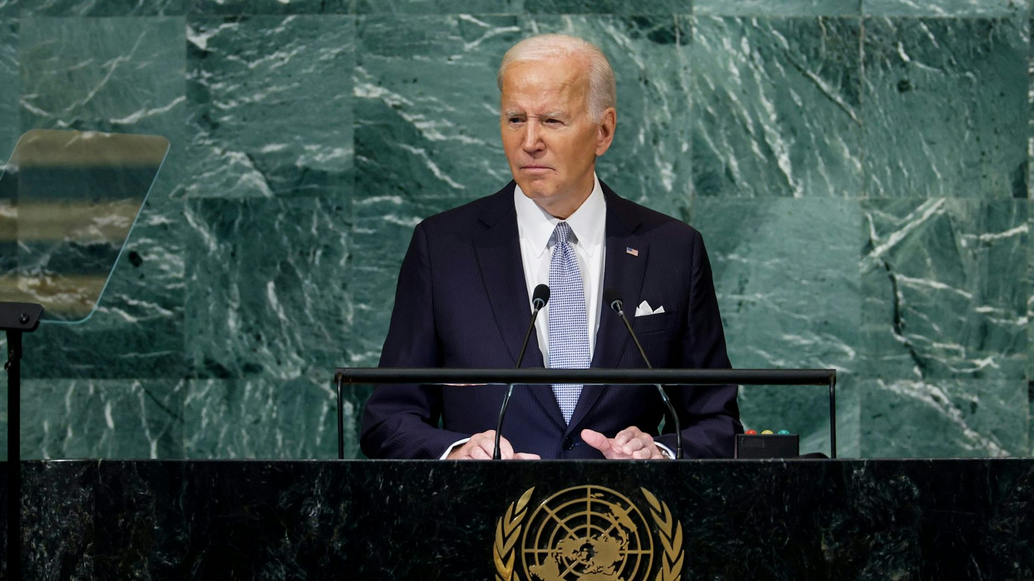 NEW YORK, NEW YORK - SEPTEMBER 21: U.S. President Joe Biden speaks during the 77th session of the United Nations General Assembly (UNGA) at U.N. headquarters on September 21, 2022 in New York City.