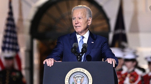 US President Joe Biden speaks as he hosts "A Night When Hope and History Rhyme" at the White House in Washington, DC, on September 23, 2022, with a performance by British singer Elton John.