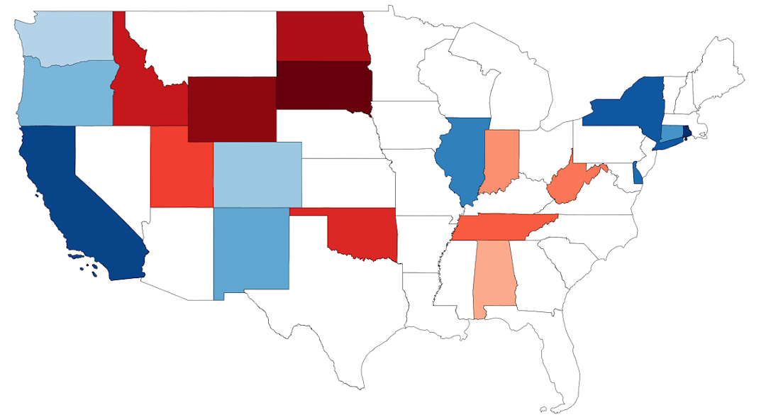 Inequality in red versus blue states
