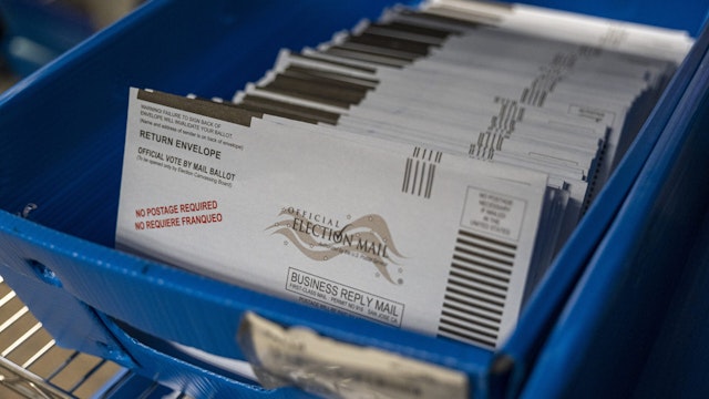 Mail-in ballots to be sorted at the Santa Clara County registrar of voters office during the gubernatorial recall election in San Jose, California, U.S., on Tuesday, Sept. 14, 2021.