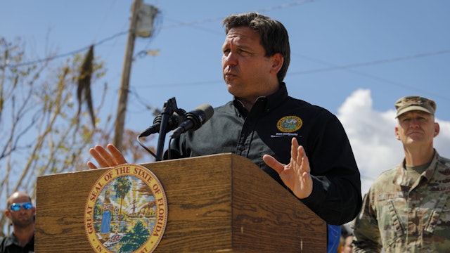 Ron DeSantis, governor of Florida, speaks during a news conference in Matlacha, Florida, US, on Wednesday, Oct. 5, 2022.