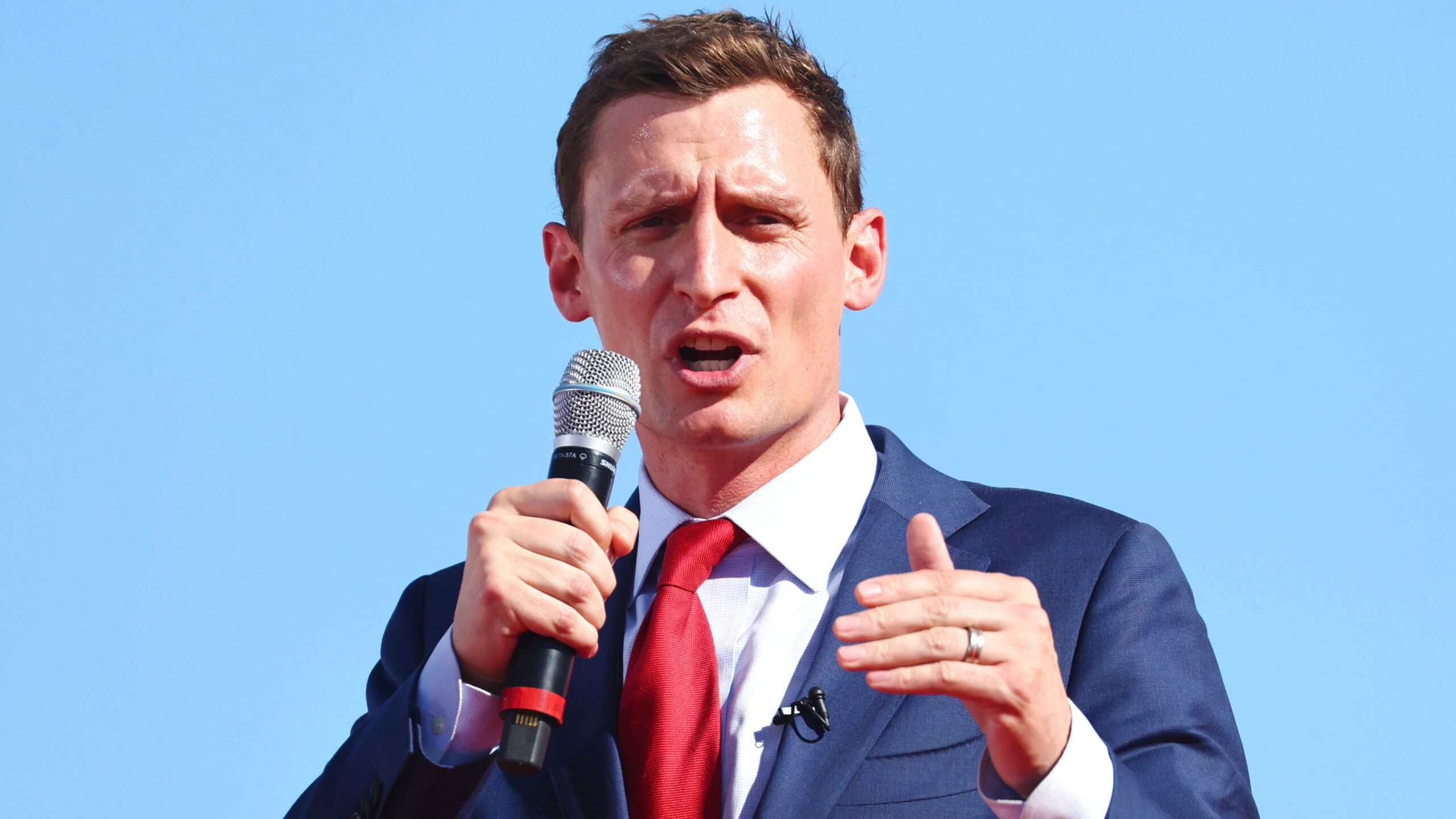 MESA, ARIZONA - OCTOBER 09: Republican candidate for U.S. Senate Blake Masters speaks at a campaign rally attended by former U.S. President Donald Trump at Legacy Sports USA on October 09, 2022 in Mesa, Arizona. Trump was stumping for Arizona GOP candidates, including gubernatorial nominee Kari Lake, ahead of the midterm election on November 8.