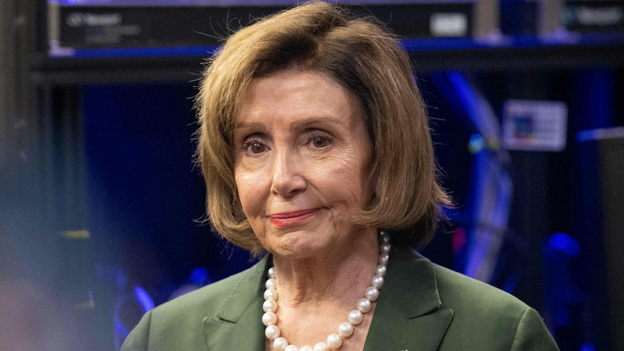 Speaker of the House Nancy Pelosi speaks with scientists at the SLAC National Accelerator Laboratory in Menlo Park, California on October 17, 2022.