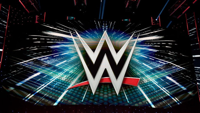 LAS VEGAS, NEVADA - OCTOBER 11: A WWE logo is shown on a screen before a WWE news conference at T-Mobile Arena on October 11, 2019 in Las Vegas, Nevada. It was announced that WWE wrestler Braun Strowman will face heavyweight boxer Tyson Fury and WWE champion Brock Lesnar will take on former UFC heavyweight champion Cain Velasquez at the WWE's Crown Jewel event at Fahd International Stadium in Riyadh, Saudi Arabia on October 31. (Photo by Ethan Miller/Getty Images)