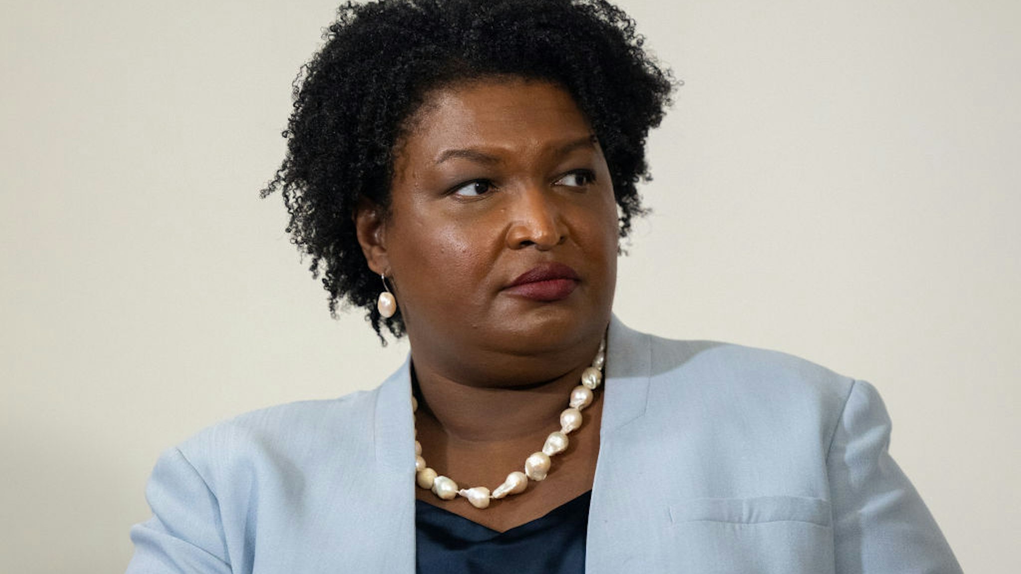 ATLANTA, UNITED STATES - AUGUST 03: Georgia gubernatorial candidate Stacey Abrams holds a group discussion with women impacted by miscarriages in Atlanta, Georgia, United States on August 03, 2022. (Photo by Nathan Posner/Anadolu Agency via Getty Images)