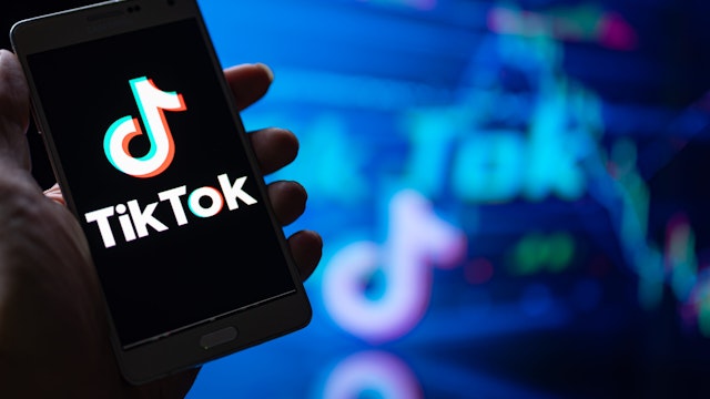 Photo illustration a TikTok logo seen displayed on a smartphone In Brussels - Belgium on 18 September 2022.