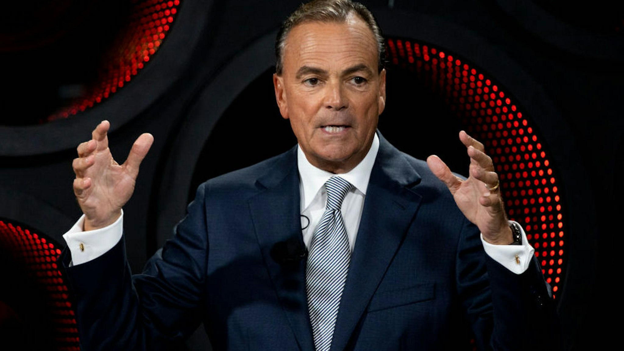Los Angeles Mayoral candidate developer Rick Caruso speaks as Congresswoman Karen Bass, not pictured, listens while participating in the second one-on-one mayoral debate at the KNX Newsradio SoundSpace Stage in Los Angeles, Thursday, Oct. 6, 2022.