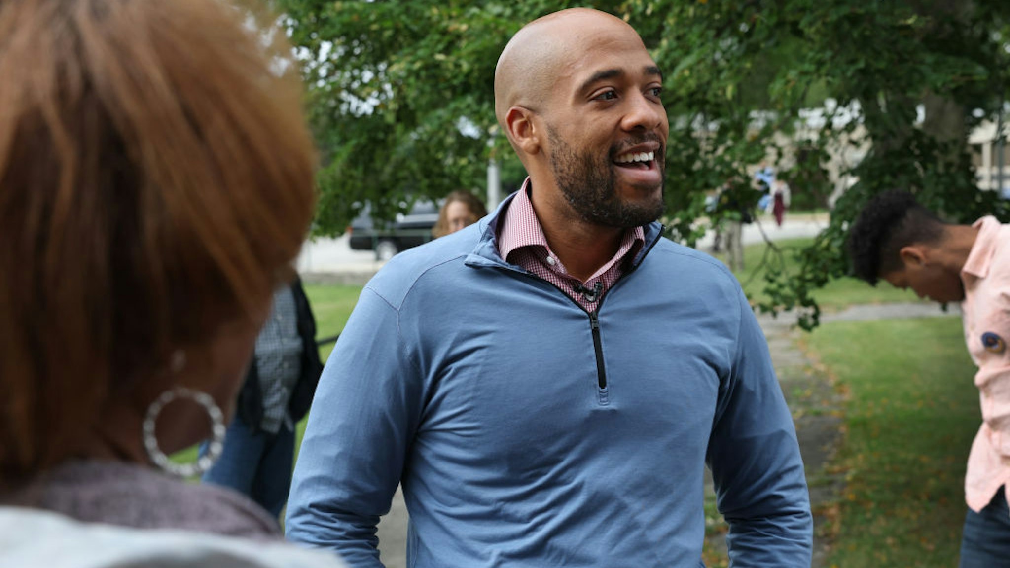 MILWAUKEE, WISCONSIN - SEPTEMBER 24: Democratic candidate for U.S. senate in Wisconsin Mandela Barnes speaks to supporters as he arrives for a campaign rally at the Washington Park Senior Center on September 24, 2022 in Milwaukee, Wisconsin. Barnes currently serves as the state's lieutenant governor.