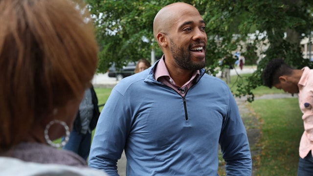 MILWAUKEE, WISCONSIN - SEPTEMBER 24: Democratic candidate for U.S. senate in Wisconsin Mandela Barnes speaks to supporters as he arrives for a campaign rally at the Washington Park Senior Center on September 24, 2022 in Milwaukee, Wisconsin. Barnes currently serves as the state's lieutenant governor.