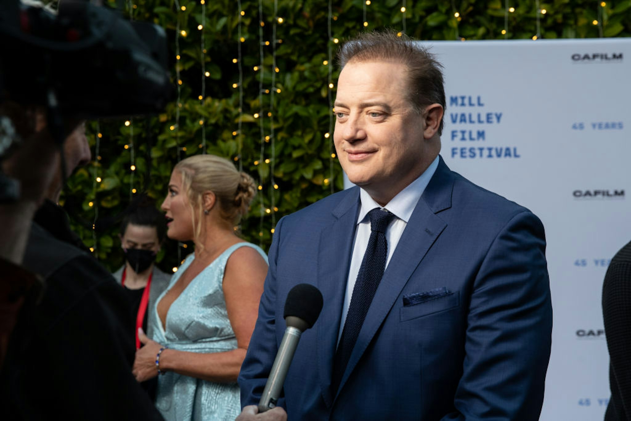 MILL VALLEY, CALIFORNIA - OCTOBER 13: Actor Brendan Fraser gives an interview at the premiere of "The Whale" at 45th Mill Valley Film Festival at The Outdoor Art Club on October 13, 2022 in Mill Valley, California. (Photo by Miikka Skaffari/Getty Images)