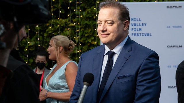 MILL VALLEY, CALIFORNIA - OCTOBER 13: Actor Brendan Fraser gives an interview at the premiere of "The Whale" at 45th Mill Valley Film Festival at The Outdoor Art Club on October 13, 2022 in Mill Valley, California. (Photo by Miikka Skaffari/Getty Images)