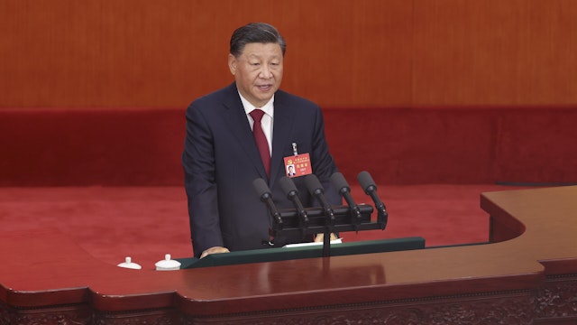 Chinese President Xi Jinping delivers a speech during the opening session of the 20th National Congress of the Communist Party of China (CPC) at the Great Hall of the People on October 16, 2022 in Beijing, China. More than 2,200 delegates, representing more than 96 million CPC members ,attend the congress.