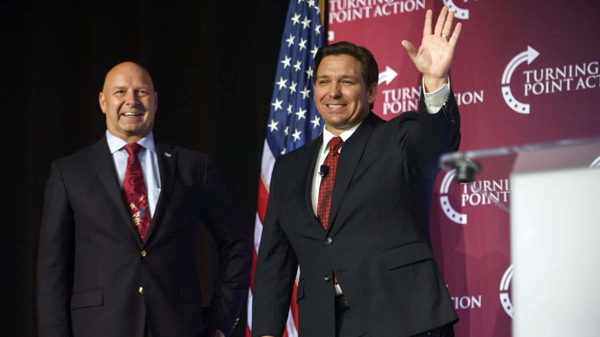 PITTSBURGH, PA - AUGUST 19: Florida Gov. Ron DeSantis speaks at the Unite and Win Rally in support of Pennsylvania Republican gubernatorial candidate Doug Mastriano at the Wyndham Hotel on August 19, 2022 in Pittsburgh, Pennsylvania. During his visit to the state, DeSantis urged Republican voters to stand behind Doug Mastriano.