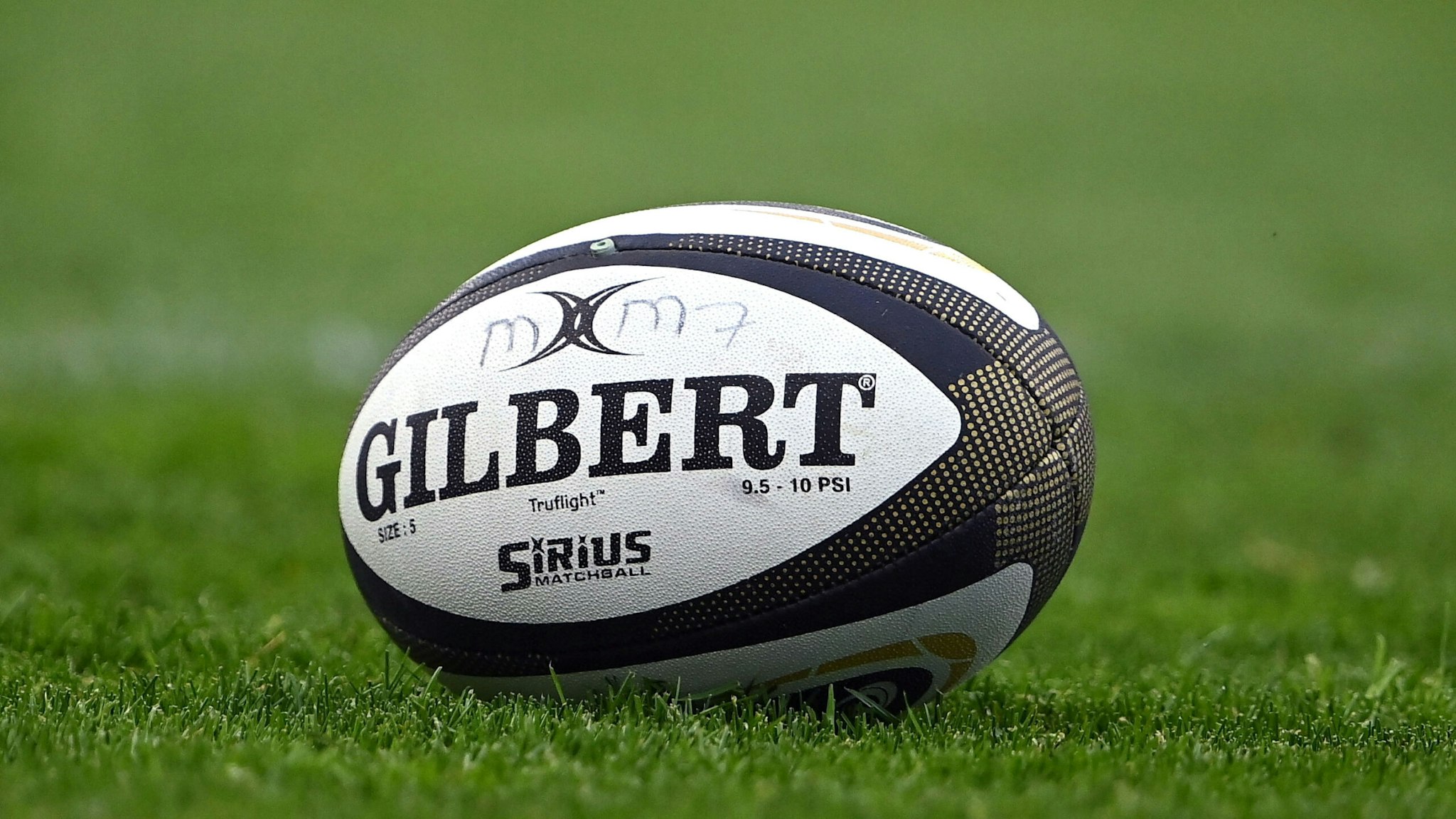 Limerick , Ireland - 28 May 2021; A general view of a rugby ball before the Guinness PRO14 Rainbow Cup match between Munster and Cardiff Blues at Thomond Park in Limerick.
