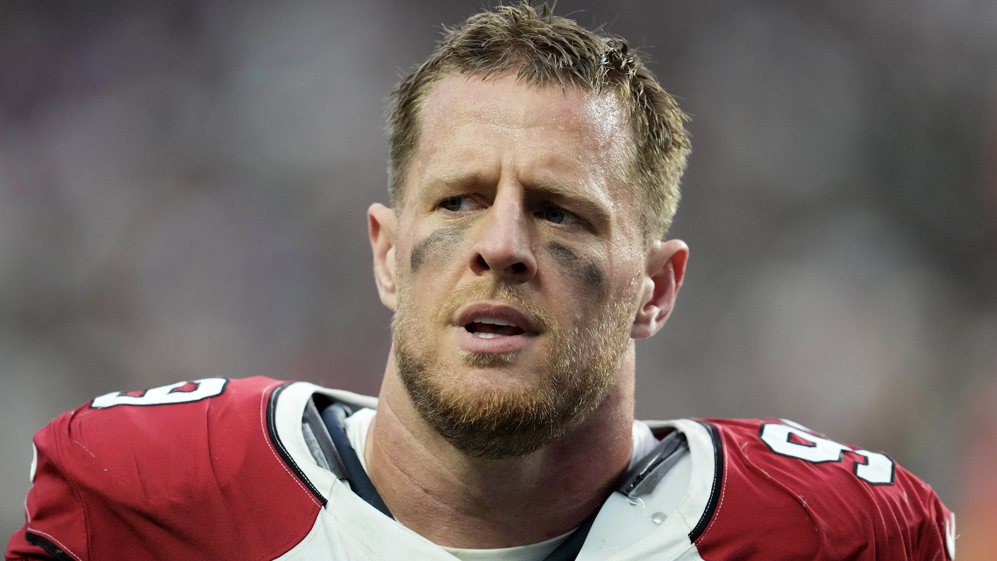 LAS VEGAS, NEVADA - SEPTEMBER 18: J.J. Watt #99 of the Arizona Cardinals walks off the field after a 29-23 win in overtime against the Las Vegas Raiders at Allegiant Stadium on September 18, 2022 in Las Vegas, Nevada.