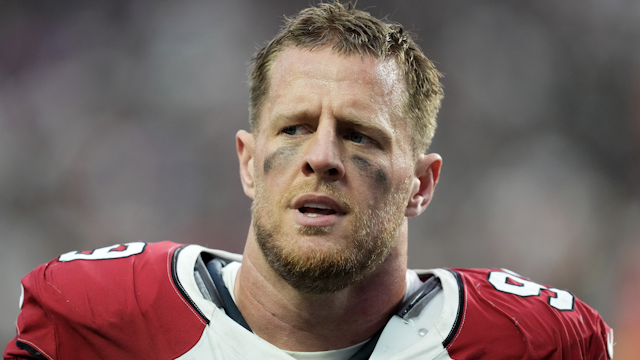 LAS VEGAS, NEVADA - SEPTEMBER 18: J.J. Watt #99 of the Arizona Cardinals walks off the field after a 29-23 win in overtime against the Las Vegas Raiders at Allegiant Stadium on September 18, 2022 in Las Vegas, Nevada.