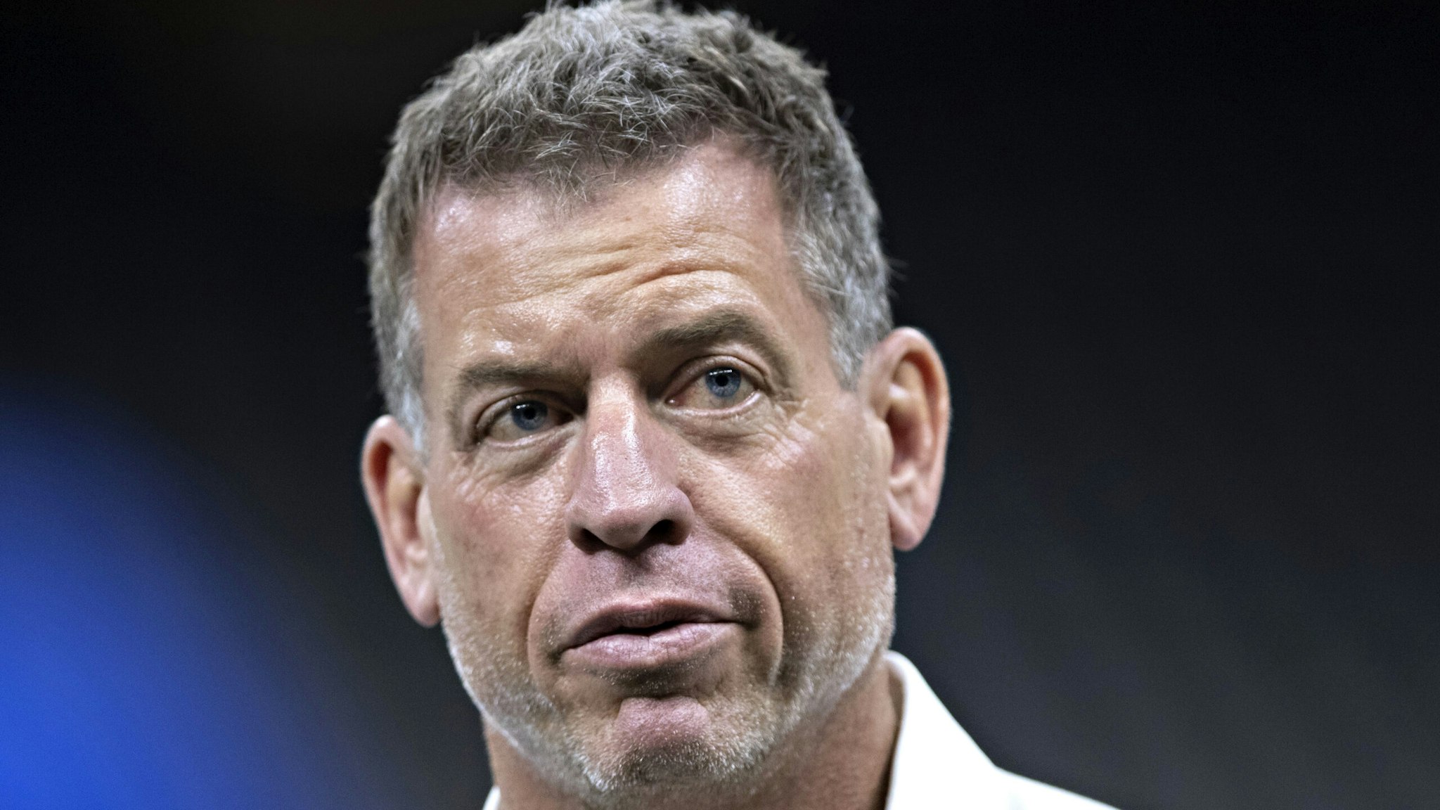 NEW ORLEANS, LA - NOVEMBER 4: Troy Aikman on the field before a game between the Los Angeles Rams and the New Orleans Saints at Mercedes-Benz Superdome on November 4, 2018 in New Orleans, Louisiana. The Saints defeated the Rams 45-35.