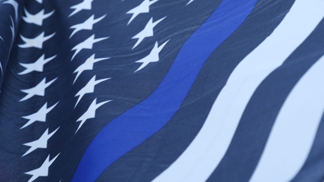 Black white american monochrome flag with blue stripe or line, police support