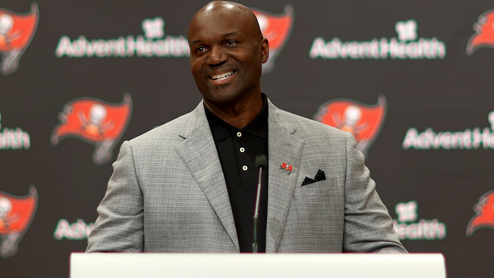 New Tampa Bay Buccaneers head coach Todd Bowles speaks with members of the media during a press conference at AdventHealth Training Center on March 31, 2022 in Tampa, Florida.