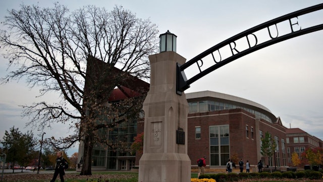 A large archway stands over the entrance to Stadium Mall on the campus of Purdue University in West Lafayette, Indiana, U.S., on Monday, Oct. 22, 2012.