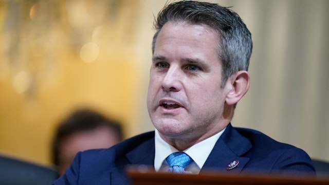 Rep. Adam Kinzinger (R-Ill.) is seen as the House select committee investigating the Jan. 6 attack on the U.S. Capitol holds a primetime hearing on Capitol Hill on Thursday, July 21, 2022 in Washington, DC.