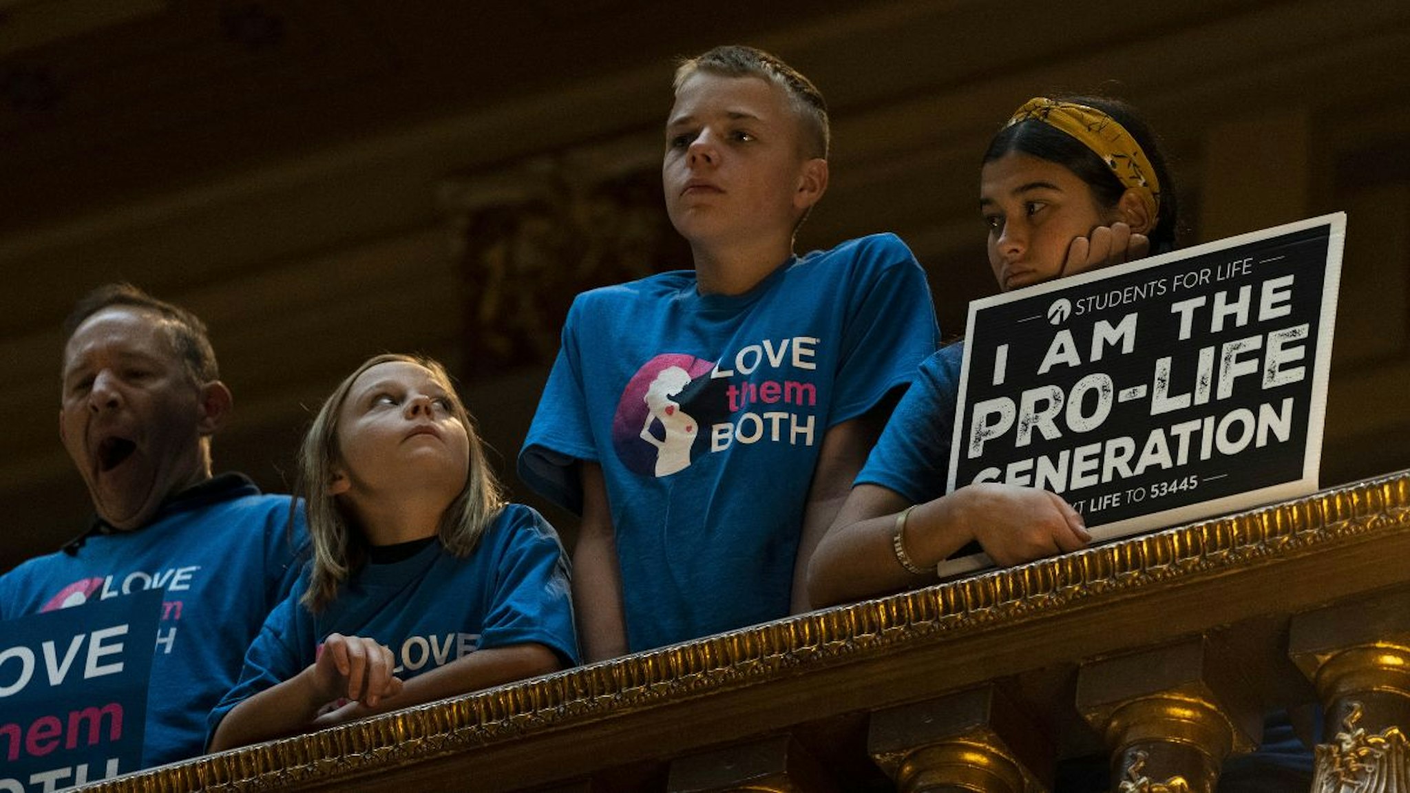 Anti-abortion demonstrators protest during a special session of the Indiana State Senate at the Capitol building in Indianapolis, Indiana, US, on Tuesday, July 26, 2022.
