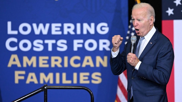 US President Joe Biden speaks about lowering costs for American families at the East Portland Community Center, in Portland, Oregon, on October 15, 2022.