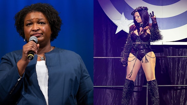 DALLAS, GEORGIA, USA - OCTOBER 23: Democratic candidate for Governor Stacey Abrams speaks at a campaign rally in Dallas, Georgia on October 23rd, 2022. CHARLOTTE, NORTH CAROLINA - OCTOBER 20: Latto performs at Spectrum Center on October 20, 2022 in Charlotte, North Carolina.